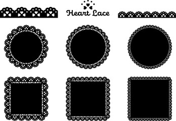 ハートモチーフのレースフレームとラインのセット2　黒