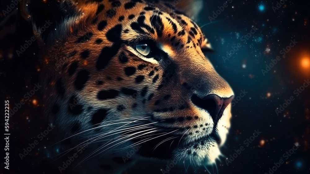 Poster tiger in cosmic space. gnerative ai.
