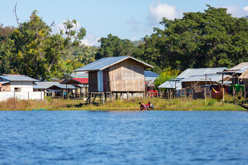 Fototapeta na wymiar Inle Lake and houseboats, Myanmar, Burma