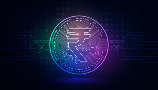 Colorful digital currency indian rupee gdp futuristic concept background