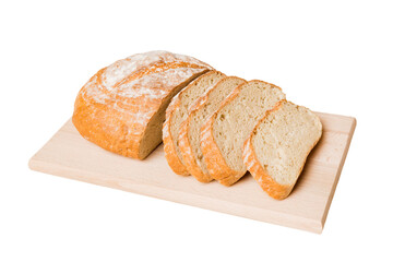 Assortment of freshly sliced baked bread with napkin isolated on white background. Healthy unleavened bread. French bread slice