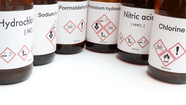 Hazardous chemicals and symbols on containers, chemical in industry or laboratory 