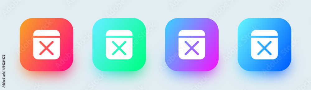 Poster remove solid icon in square gradient colors. delete signs vector illustration.