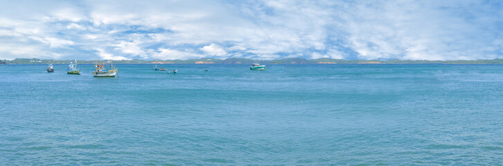 beautiful blue ocean, sea waves with foam fabulous sea tide, blue sky with clouds, concept transcendence, water sports, lack drinking water, climate change, global warming, vacation and travel