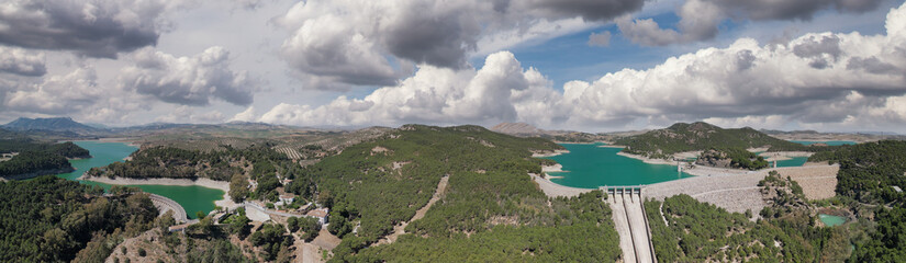 Fototapeta na wymiar Panoranic aerial view of dams along Caminito del Rey - Andalusia, Spain