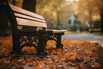 Bench park in autumn time. Generate Ai
