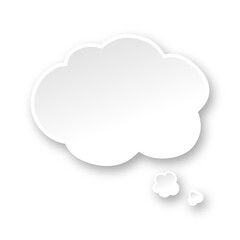 White 3D paper speech bubble cloud. Simple minimal thought balloon infographic design element