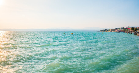 Famous Sirmione at lake Garda, Italy, on a sunny day in springtime. 