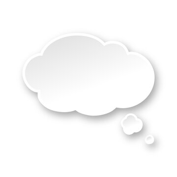 White 3D Paper Speech Bubble Cloud. Simple Minimal Thought Balloon Infographic Design Element