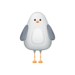 Cute little seagull 3d vector illustration. Funny white bird standing in cartoon style isolated on white background for avatar. Animal, nature concept