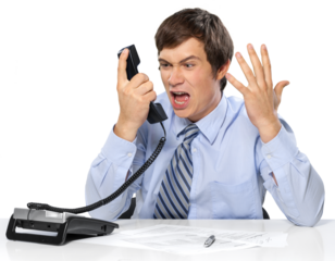 Businessman Sitting and Screaming on the Phone - Isolated