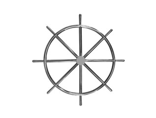 Ship steering wheel isolated on white background. Marine steering wheel. Metal ship helm isolated. Stainless steel boat helm