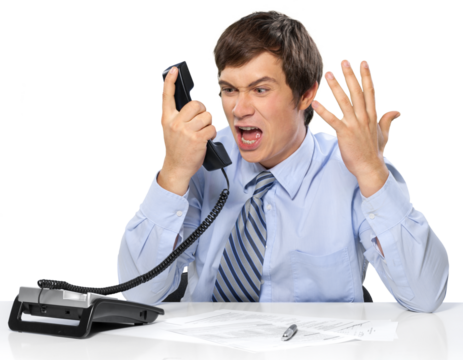 Businessman Sitting and Screaming on the Phone - Isolated