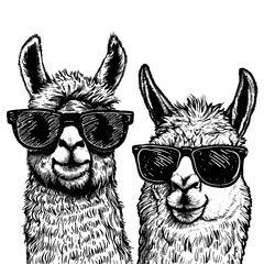 cool llamas wearing sunglasses vector illustration © Satoru Sketches