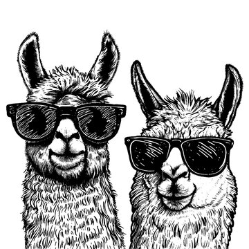 cool llamas wearing sunglasses vector illustration