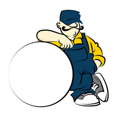Handyman in uniform with circle frame