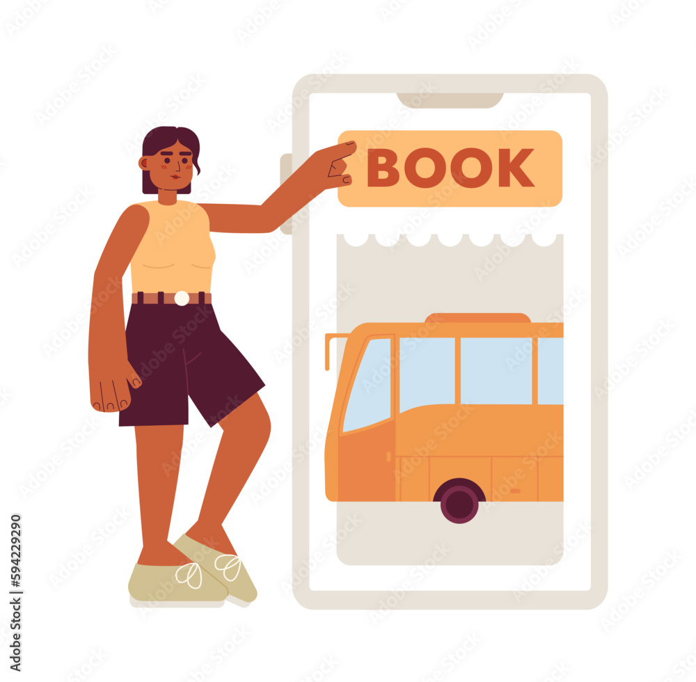 Aufkleber buying bus ticket online over phone flat concept vector spot illustration. editable 2d cartoon chara