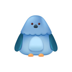 Blue bird 3d vector illustration. Adorable baby bird sitting with closed wings in cartoon style isolated on white background. Animal, nature concept
