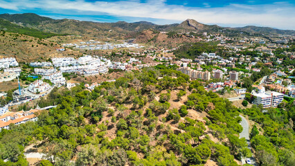 Fototapeta na wymiar Malaga, Andalusia. Aerial view of city skyline from the castle on a beautiful spring day