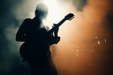 Rock guitar player smoke. Generate Ai - obrazy, fototapety, plakaty