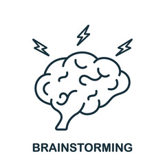 Brainstorm Line Icon. Human Brain with Lightning Linear Pictogram. Think about Creative Idea Outline Sign. Brainstorming, Intellectual Process Symbol. Editable Stroke. Isolated Vector Illustration