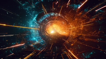 illustration. scientific foundation. discoveries of the future. annihilation of space by a synchrophasatron