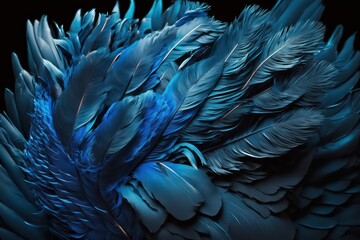 Fototapeta na wymiar Blue feathers. Blue feathers realistic stunning beautiful blue colour feathers. Generative AI.