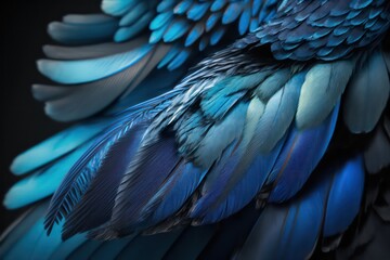 Blue feathers. Blue feathers realistic stunning beautiful blue colour feathers. Generative AI.