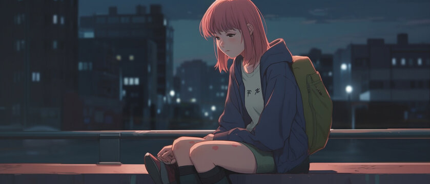a sad girl lo-fi music background, melancholic Created with generative AI tools