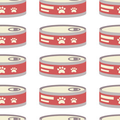Pattern with can for animals, cats, round tin can with paw label.