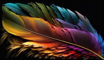 Rainbow feathers. Chicken feathers realistic stunning beautiful rainbow colour. Generative AI.