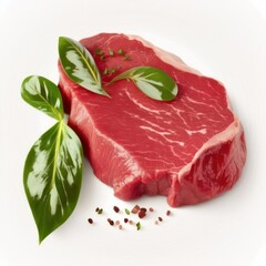 Fresh raw beef steak isolated on white background. Generative AI.