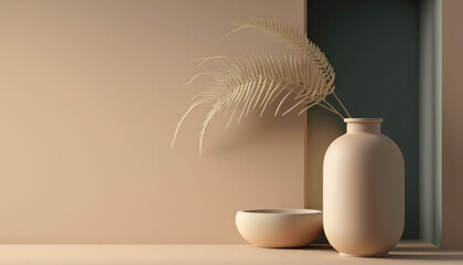 Product mockup with plant and vase. Generative AI