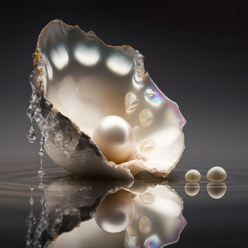 Pearl natural pearl precious light background photography. 3d art style about white pearl. Generative AI.