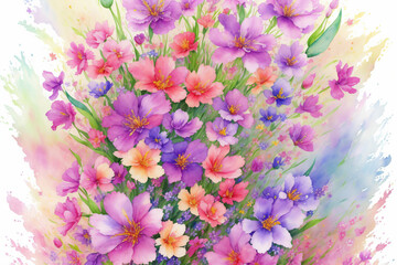 watercolor beautiful flower bouquet created with Generative AI technology