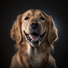 A cute golden retriever portrait. Cute golden retriever dog. Smiling golden retriever. Generative AI.