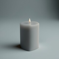 Fototapeta na wymiar A light gray candle with a plain color as the background. Generative AI.