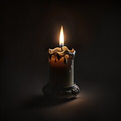 Single candle flickering in the darkness casting a warm. Generative AI.