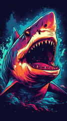 raging shark with its jaws wide open by generative AI - obrazy, fototapety, plakaty