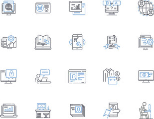 Web commerce line icons collection. E-commerce, Online shopping, Cybermall, E-banking, Web store, Digital marketplace, Virtual shopping vector and linear illustration. Online auctions,Digital goods
