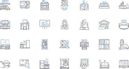Domicile line icons collection. Home, Residence, Abode, Dwelling, House, Habitat, Lodging vector and linear illustration. Shelter,Den,Quarter outline signs set