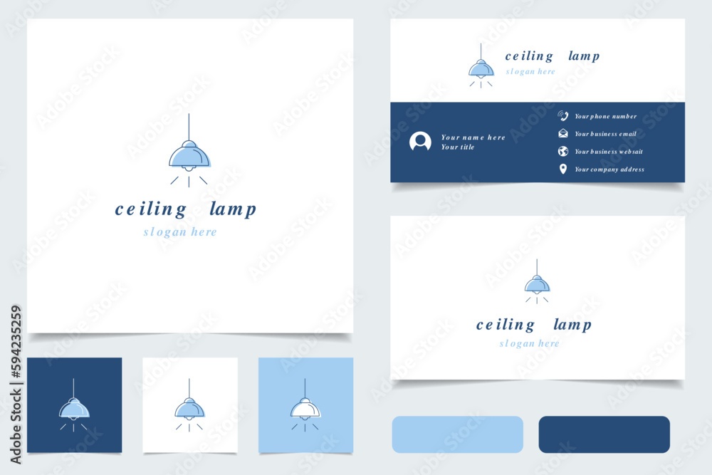 Poster ceiling lamp logo design with editable slogan. branding book and business card template.