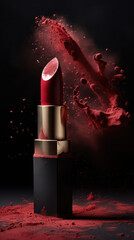 designer lipstick and a powerful explosion of red dust