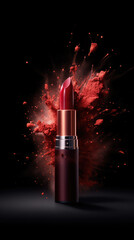 designer lipstick and a powerful explosion of red dust