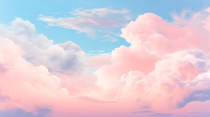 ピンクとブルーの空と雲のイラスト背景　Generative AI