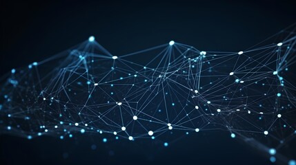 Abstract image on a dark background, showcasing interconnected data points that represent digital transformation and big data. Advanced AI driven network systems for a high tech future. Generative AI