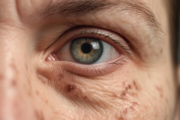 Obraz premium a close up of a person's face with wrinkles around the eye. Generative Ai