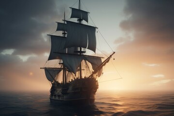 Fototapeta premium Sailung ocean ship. Generate Ai