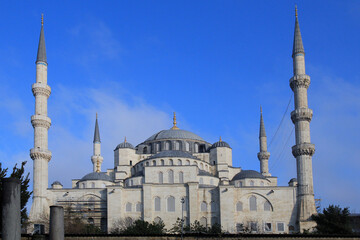 Fototapeta na wymiar Blue Mosque in Istanbul against the blue sky. Journey 14 April 2023 