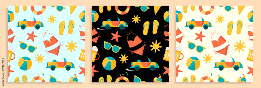 Poster collection of three variants of summer pattern in a flat design.